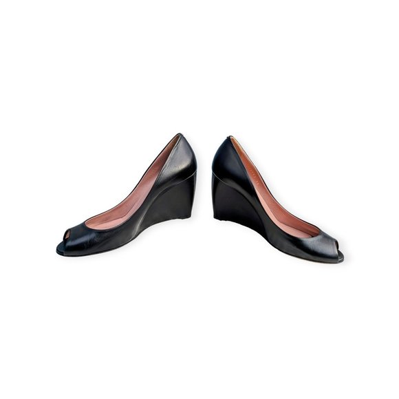 Vintage Black Leather Wedge Platform Heels Original Box Size 8 - Picture 12 of 14